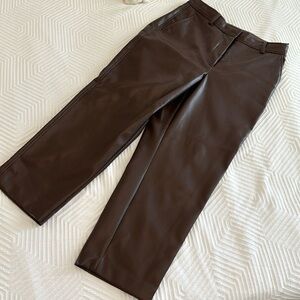 Babaton command cropped pants vegan leather dark brown size 10.